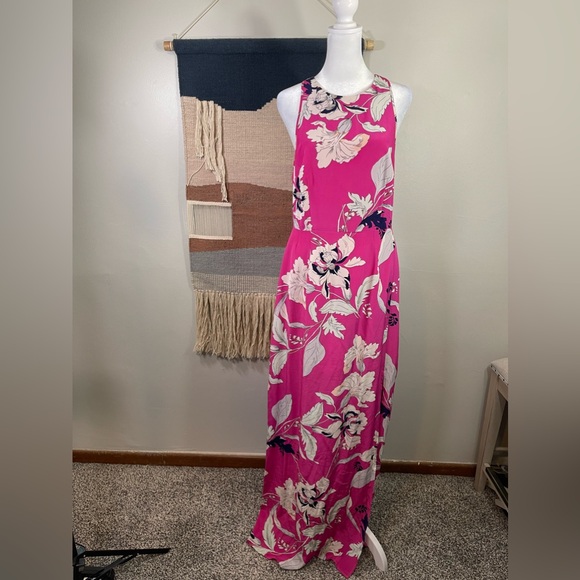 Yumi Kim Pink Chelsea Floral Side Slit 100% Silk Maxi Size L Retail $248 - Picture 2 of 9